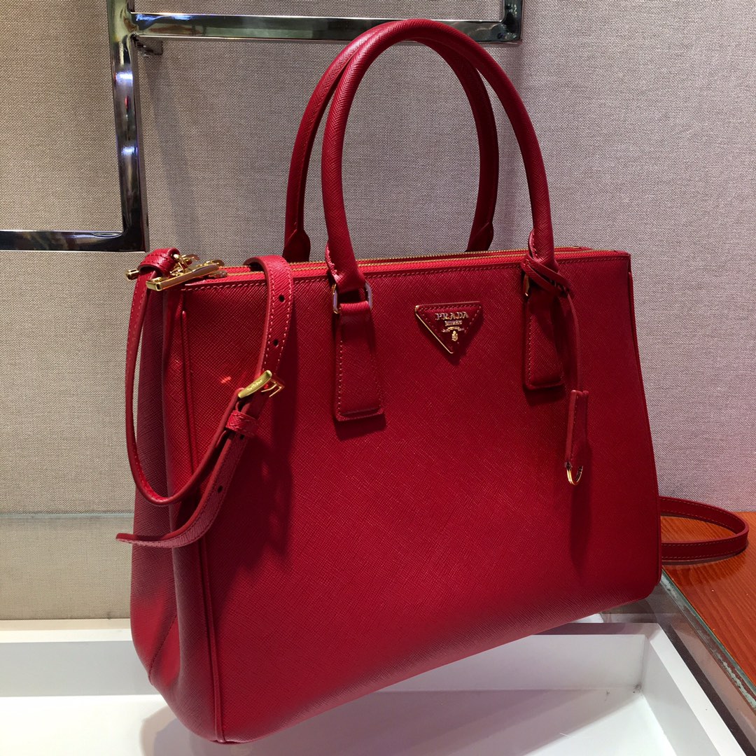 Prada Large Galleria Saffiano Leather Bag Tote Shoulder Bag Red 1BA274